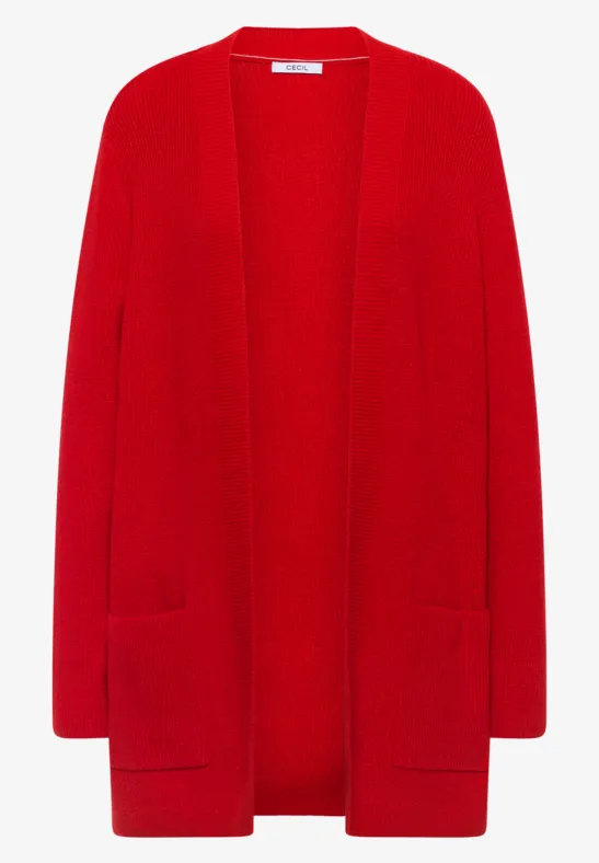 Offener Struktur-Cardigan fiery red