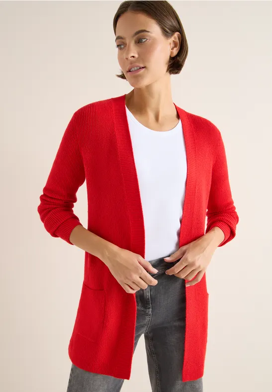 Offener Struktur-Cardigan fiery red