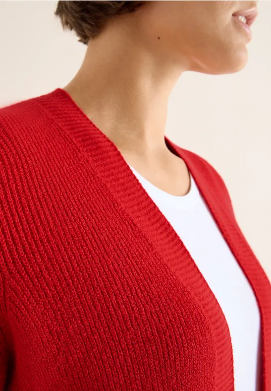 Offener Struktur-Cardigan fiery red