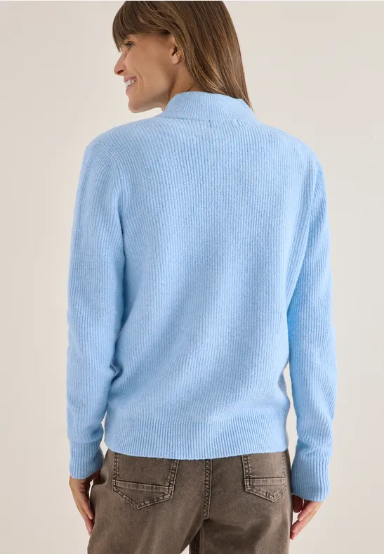 Cosy Cardigan mit Zipper sporty light blue melange