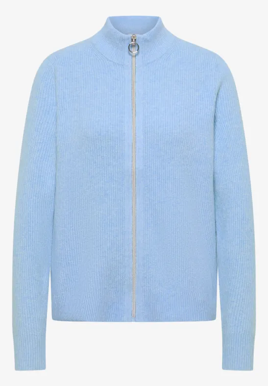 Cosy Cardigan mit Zipper sporty light blue melange