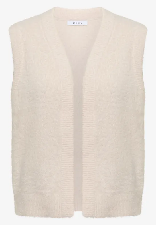 Offene Federgarn Weste oat milk beige melange