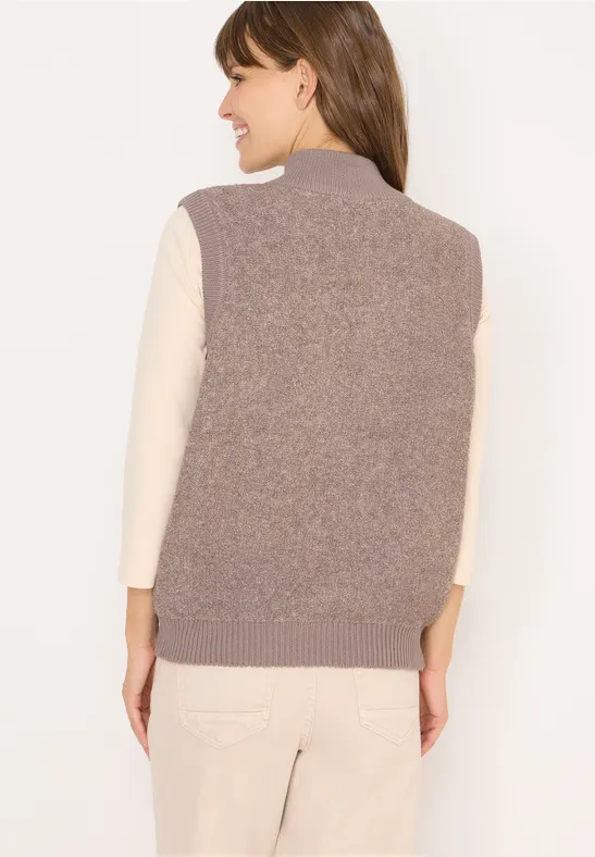 Zacht bouclé gebreid vest chocolate mousse melange
