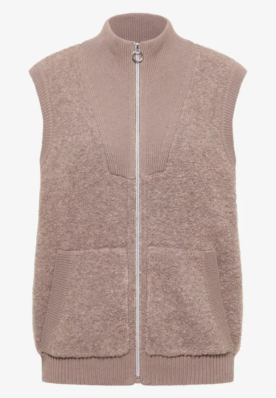Zacht bouclé gebreid vest chocolate mousse melange