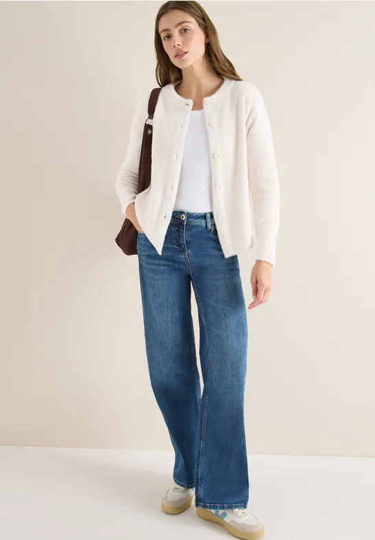 Geribd vest van verengaren light greige