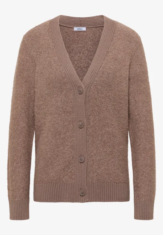 Zacht bouclé vest chocolate mousse melange