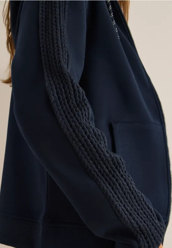 Sweatjacke mit Zopfmuster urban dark blue