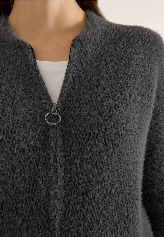 Cardigan jacquard avec fermeture éclair Black