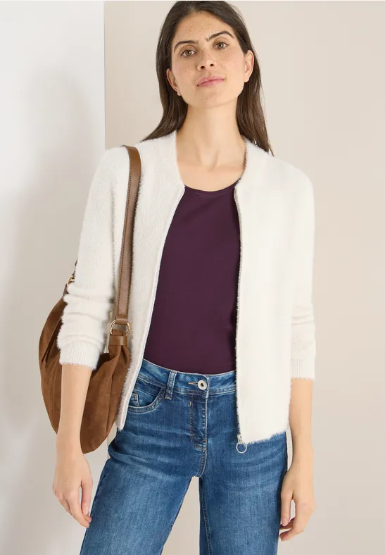 Cardigan jacquard avec fermeture éclair light greige