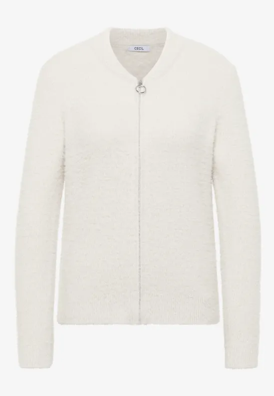 Cardigan jacquard avec fermeture éclair light greige