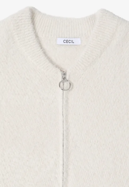Cardigan jacquard avec fermeture éclair light greige