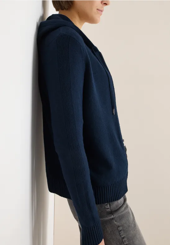 Cardigan cosy avec hoodie deep denim blue melange