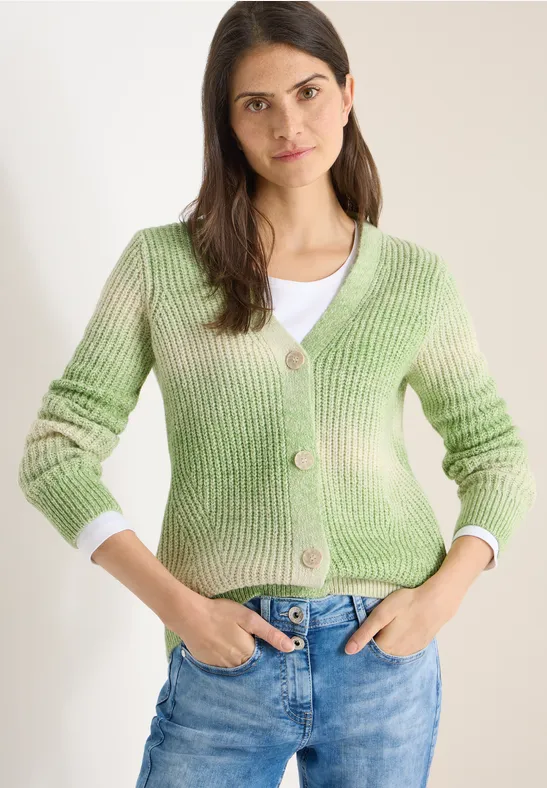 Cardigan Space Dye V-Neck bamboo green melange