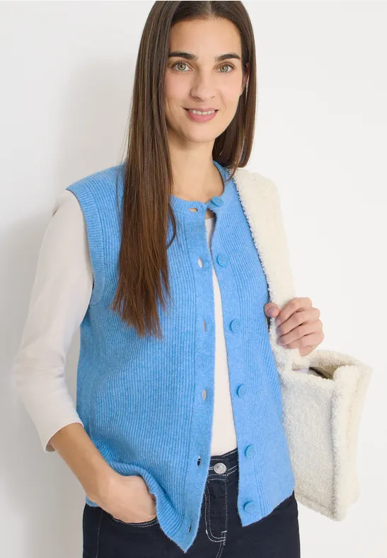 Kamizelka o strukturze w prążki fountain blue melange