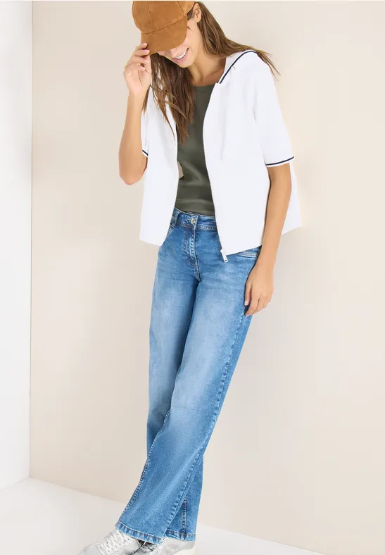 Veste sweat à manches courtes avec capuche vanilla white