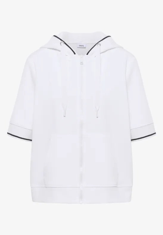 Veste sweat à manches courtes avec capuche vanilla white