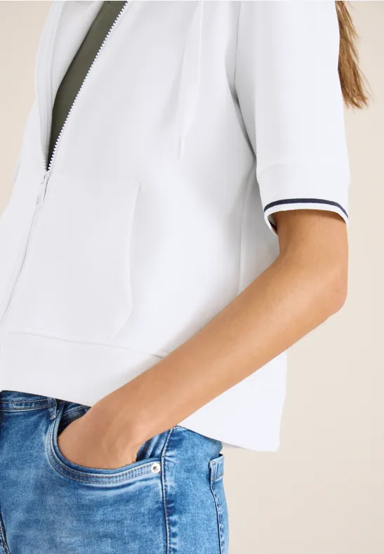 Veste sweat à manches courtes avec capuche vanilla white