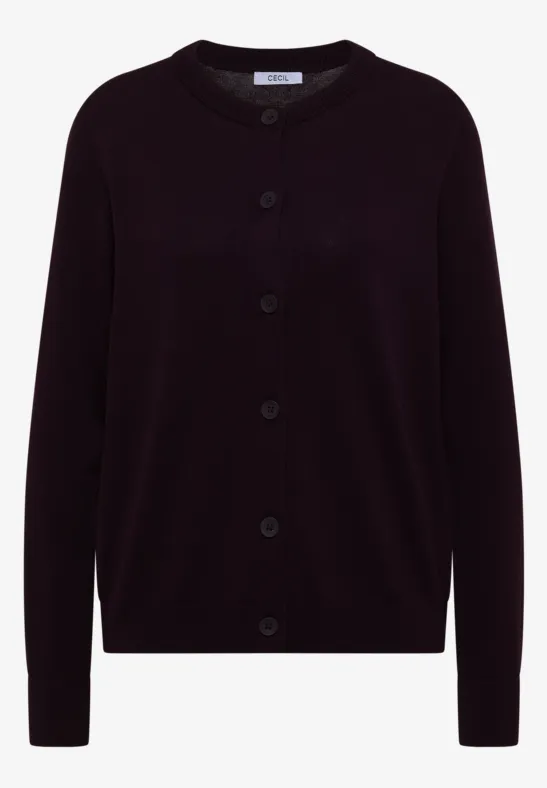 Kurze, schwarze Strickjacke mit Knopfleiste und Rundhalsausschnitt.
