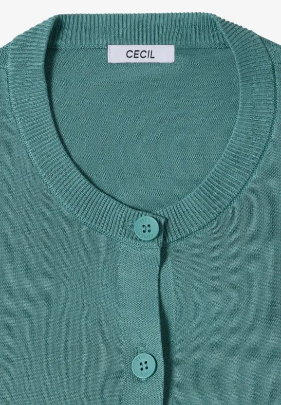 Türkisgrüner Damen-Cardigan mit Rundhalsausschnitt und Knopfleiste
