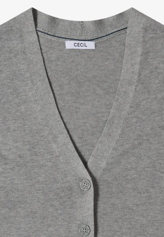Graue Strickjacke mit V-Ausschnitt und zwei Knöpfen von CECIL.