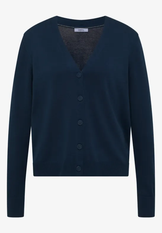 Dunkelblauer Damen-Strick-Cardigan mit V-Ausschnitt und Knopfleiste
