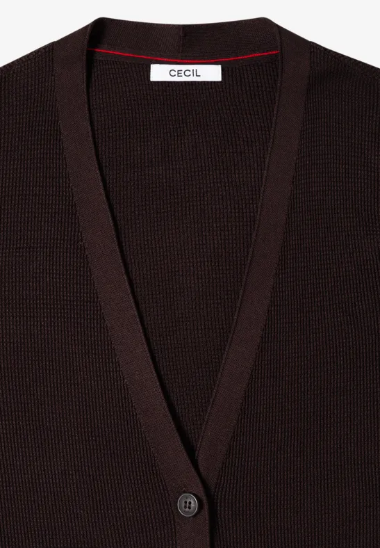 Dunkelbraune Strickjacke mit Knopfleiste und V-Ausschnitt von CECIL