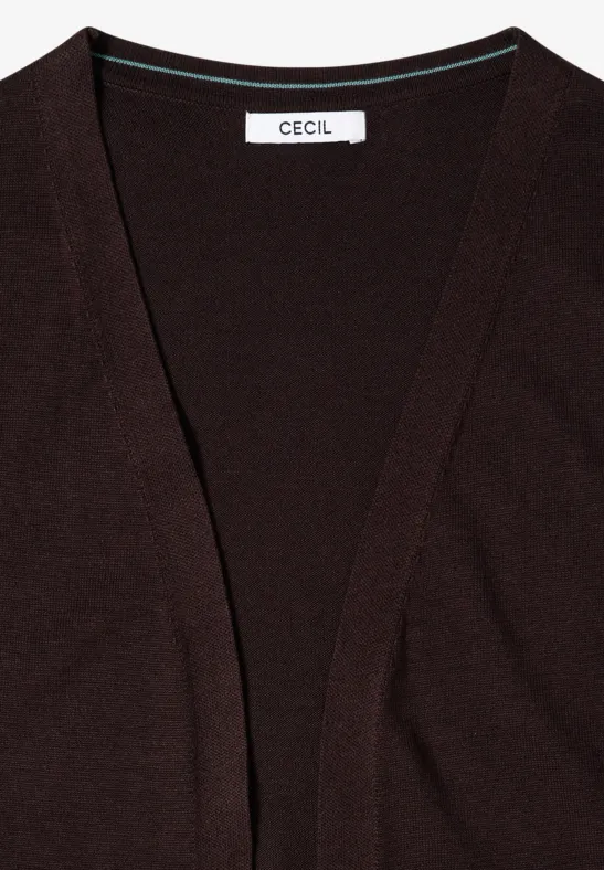 Braune, offene Strickjacke mit V-Ausschnitt und CECIL-Label