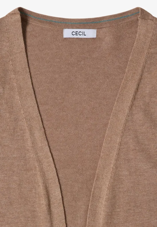 Brauner Strickcardigan mit V-Ausschnitt und offener Front, Label CECIL.