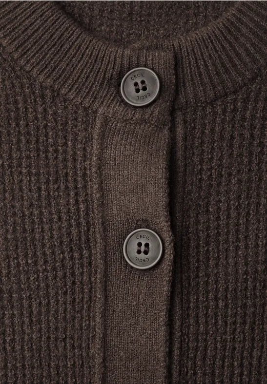 Brauner Strickcardigan mit Rundhalsausschnitt und Knöpfen
