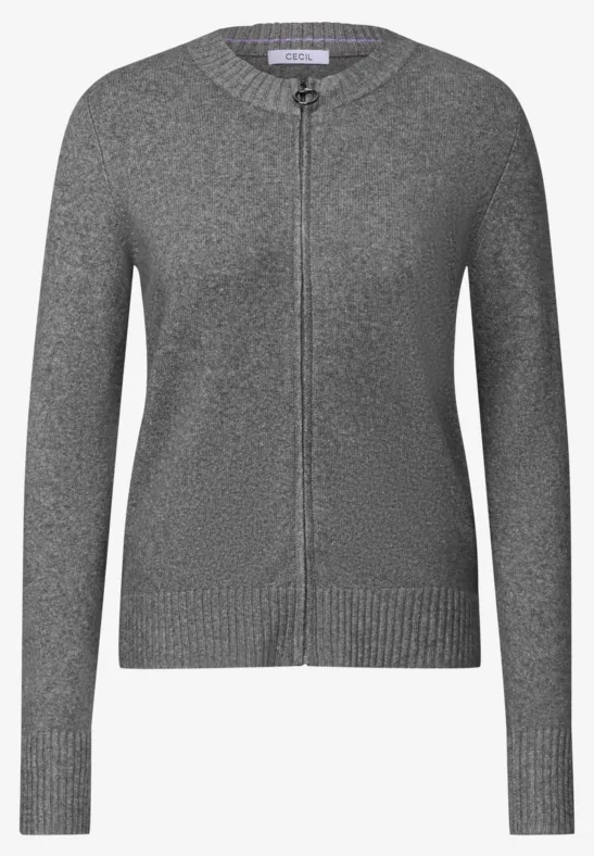 Grauer Strickcardigan mit Reißverschluss und Rippbündchen
