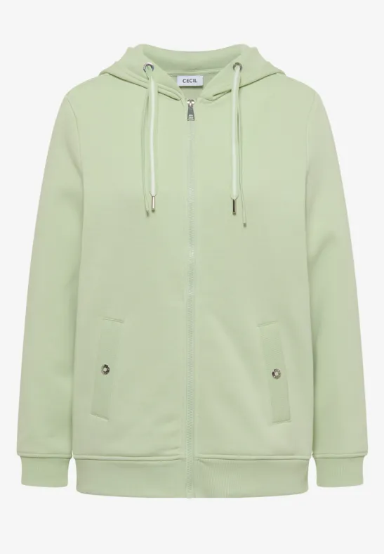 Hellgrüne Kapuzenjacke mit Reißverschluss und Taschen