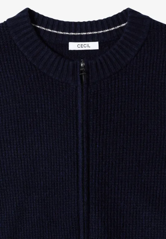 Gilet en maille bleu marine avec fermeture éclair et col rond de la marque CECIL.