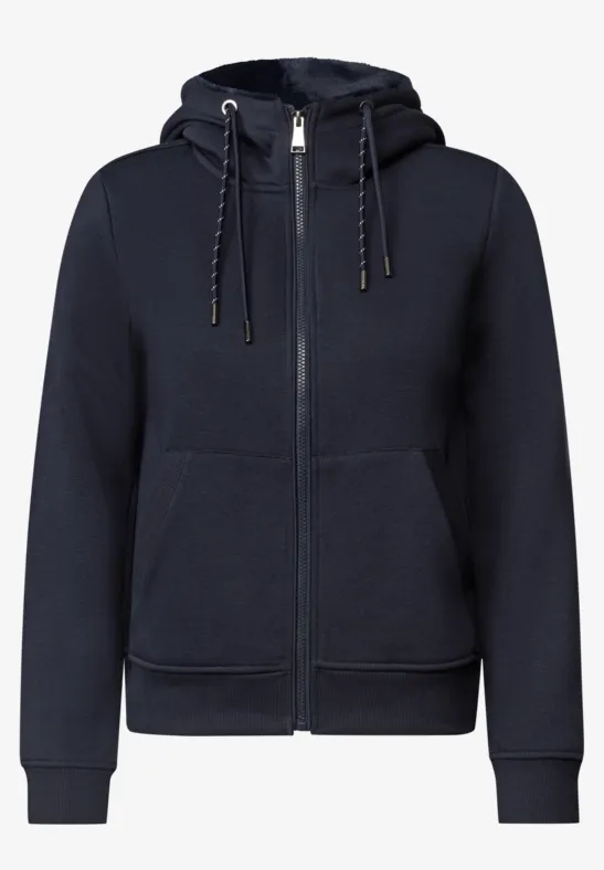 Dunkelblauer Kapuzenpullover mit Reißverschluss und Kängurutaschen