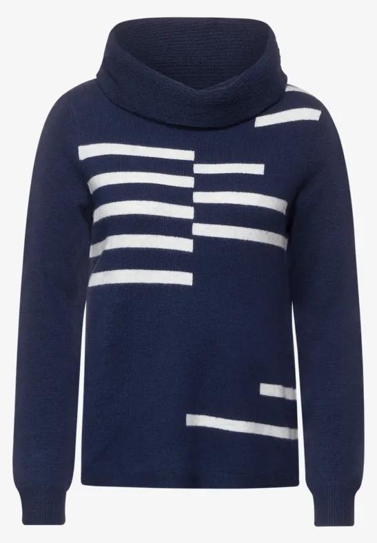 Pullover mit großem Kragen deep night blue melange