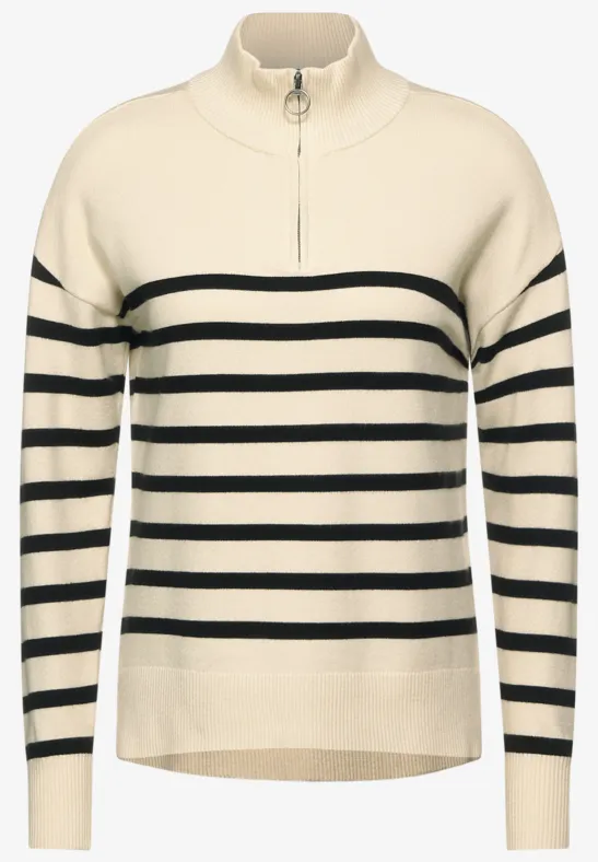 Sweter z zamkiem błyskawicznym birch white melange