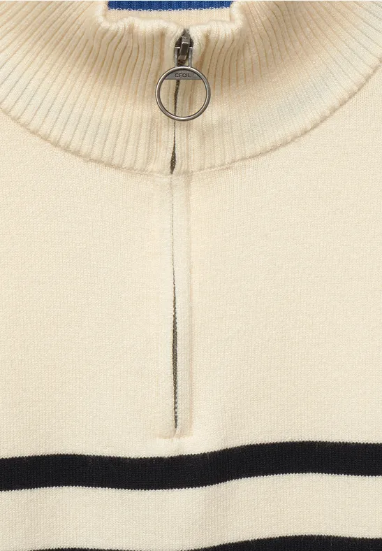 Sweter z zamkiem błyskawicznym birch white melange