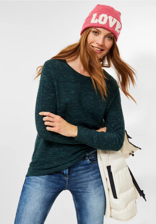 Trui in gemengde look pine green heather melange