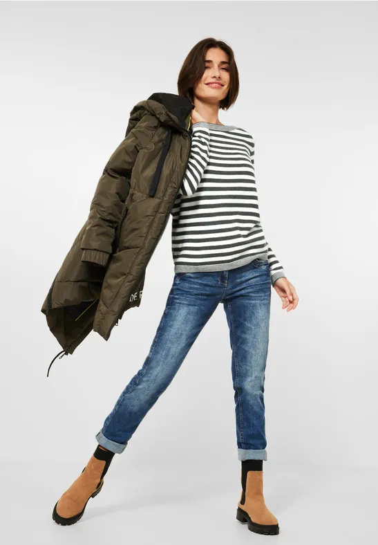 Gestreepte cosy trui deep pine green