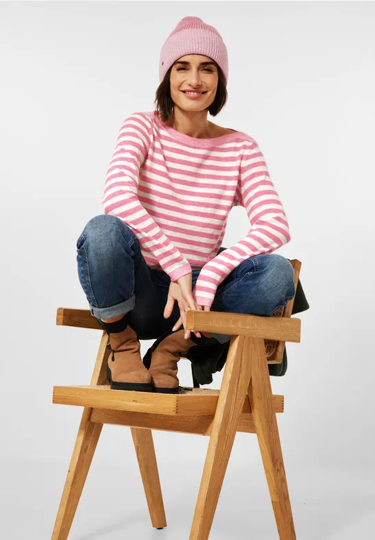 Pull-over à rayures cosy frosted rose