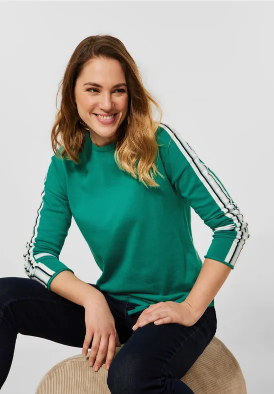 Trui met gestreepte details smaragd green