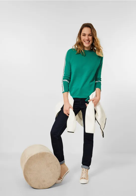 Trui met gestreepte details smaragd green