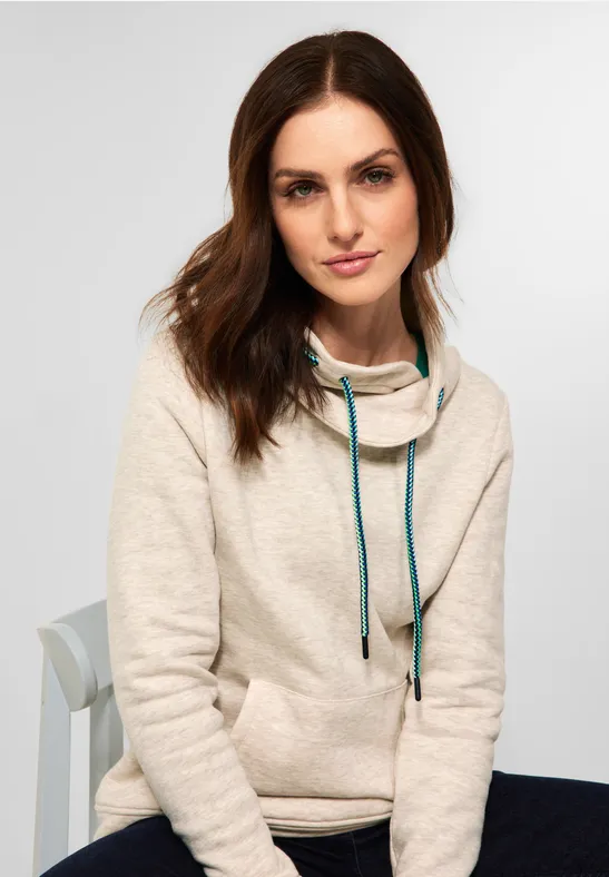 Sweatshirt met grote kraag alabaster beige melange