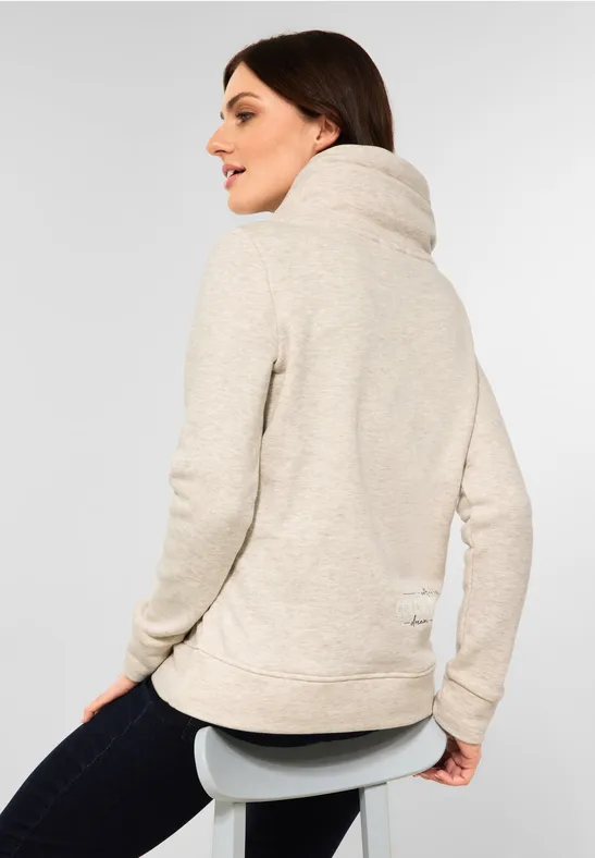 Sweatshirt met grote kraag alabaster beige melange