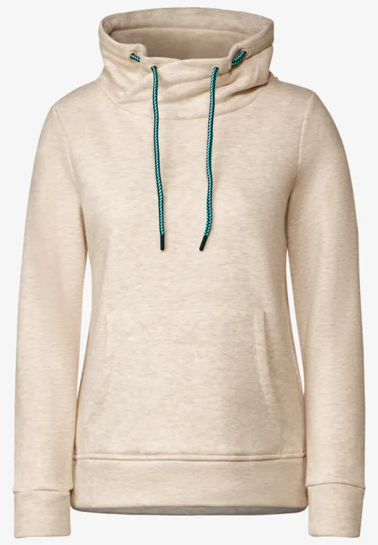 Sweatshirt met grote kraag alabaster beige melange