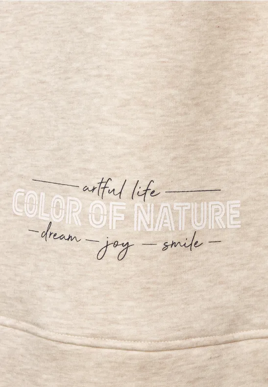 Sweatshirt met grote kraag alabaster beige melange