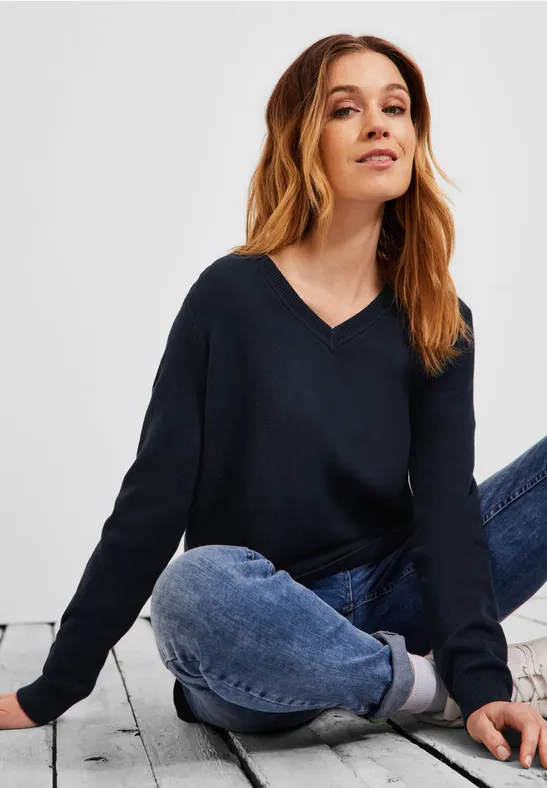 Pullover in Doubleface-Optik deep blue