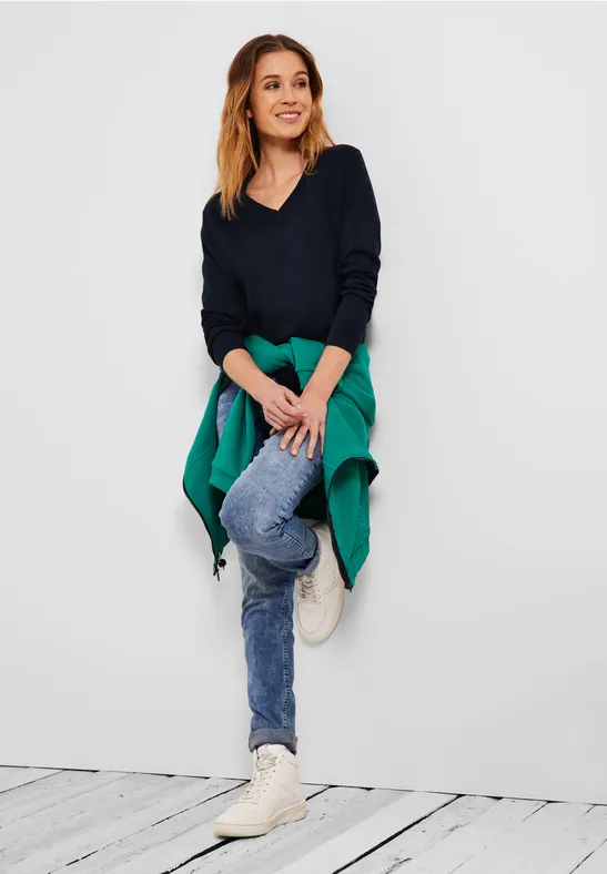 Pullover in Doubleface-Optik deep blue