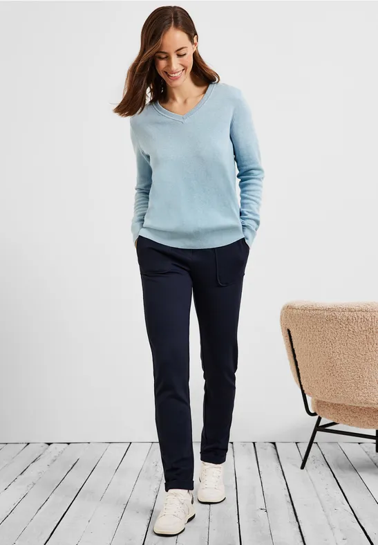 Trui in doubleface-look faded blue melange