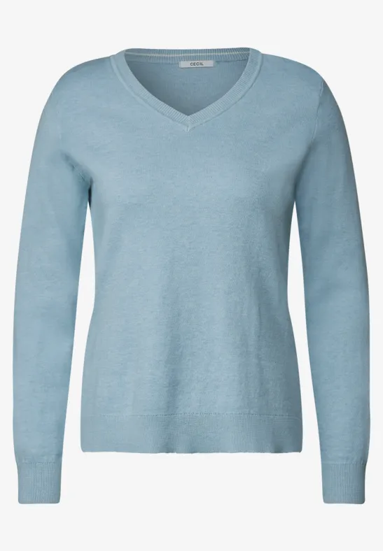 Trui in doubleface-look faded blue melange