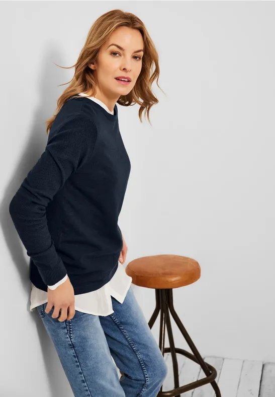 Cosy trui met structuurmix deep blue